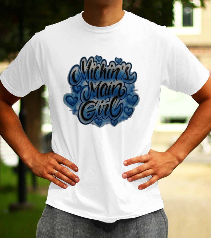 Michin's Main Girl Blue Hearts Airbrush T-Shirt
