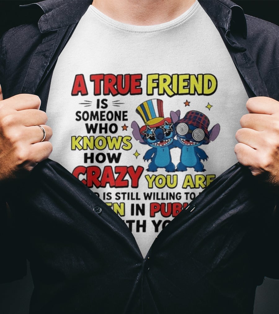 A True Friend Is Someone Who Knows How Crazy You Are And Is Still Willing To Be Seen In Public With You Stitch T-Shirt
