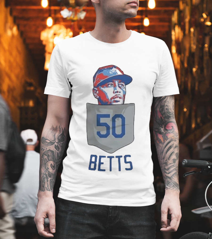 Mookie Betts 50 Los Angeles Dodgers Baseball MLB Pocket T-Shirt