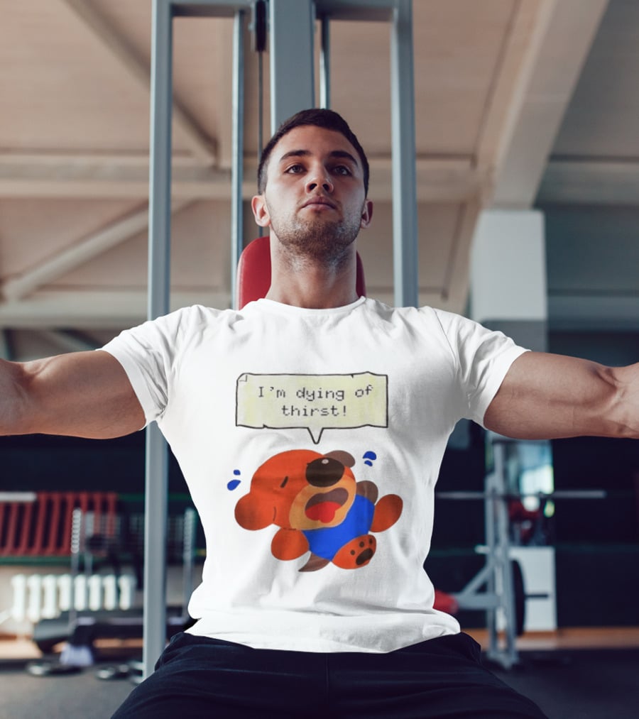 I'm Dying Of Thirst Cartoon Dog In Blue And Red With Speech Bubble T-Shirt
