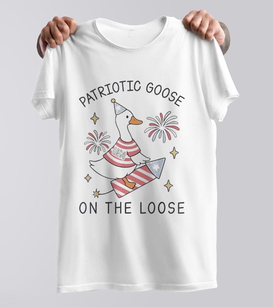 USA Patriotic Goose On The Loose Fireworks Fourth Of July T-Shirt
