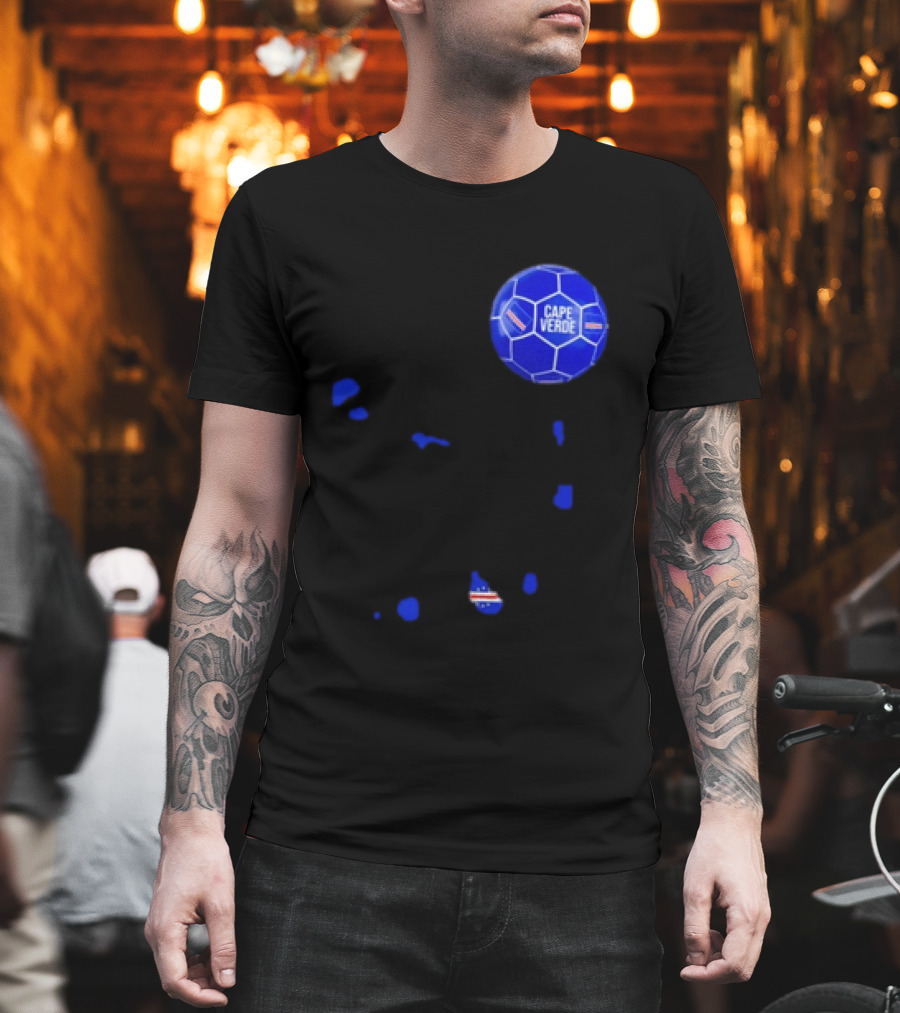 Cape Verde Soccer Pride Blue Football Map T-Shirt