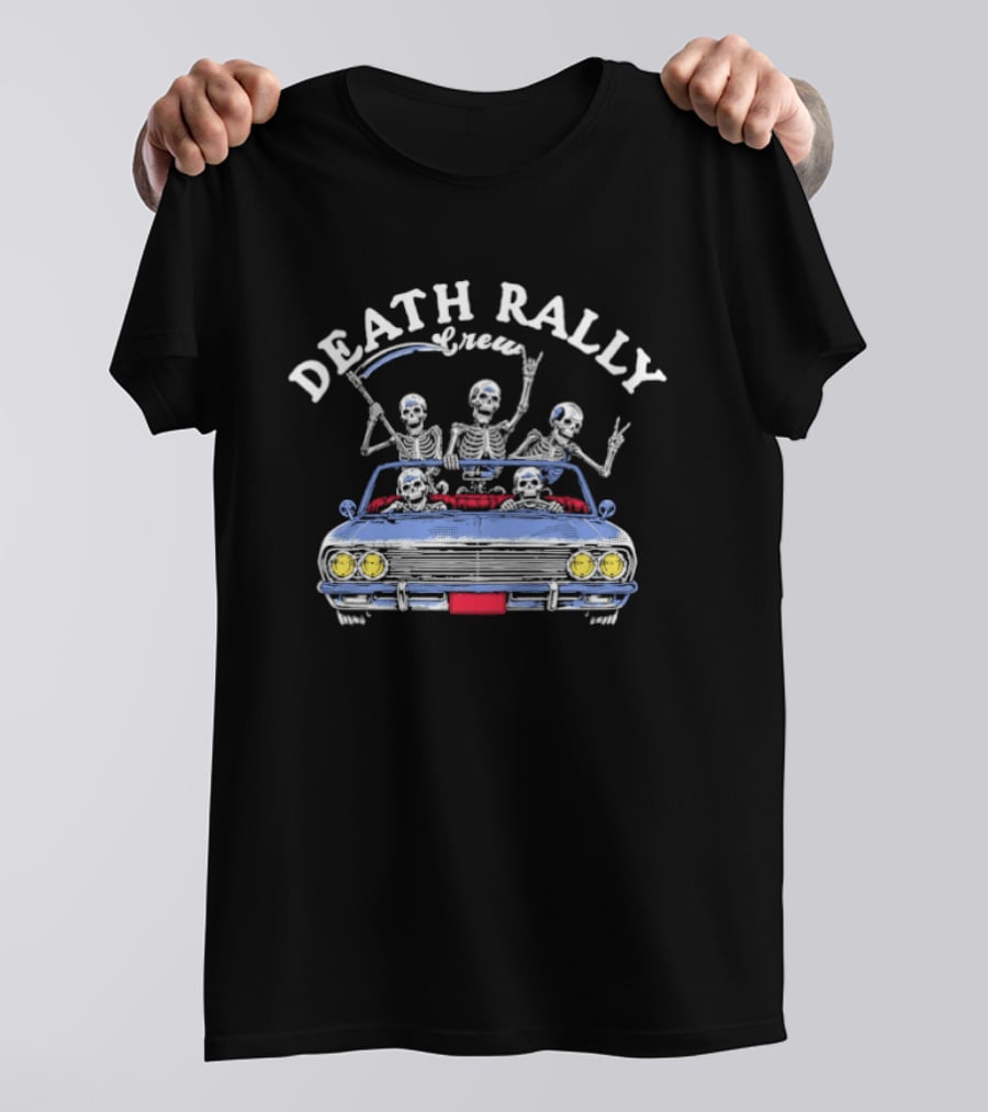 Death Rally Crew Skeletons In Convertible Car With Grim Reaper T-Shirt