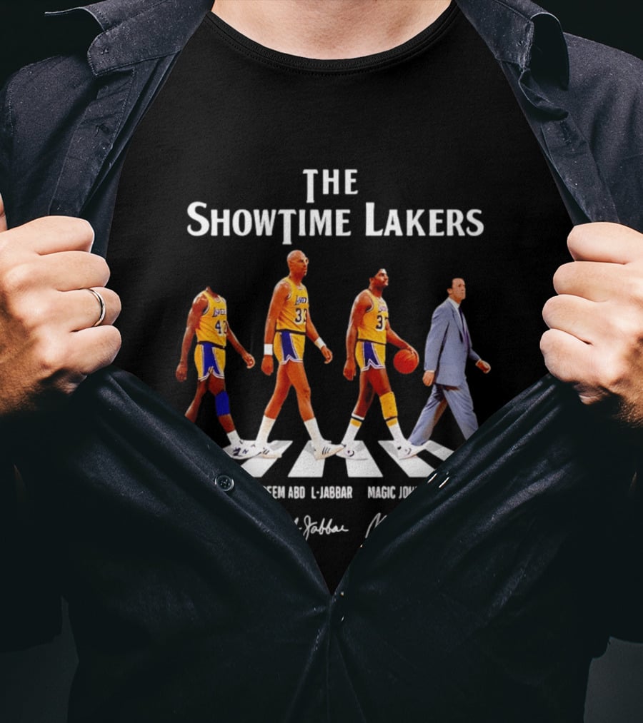 The Showtime Lakers James Worthy Kareem Abdul Jabbar Magic Johnson Pat Riley Abbey Road T-Shirt