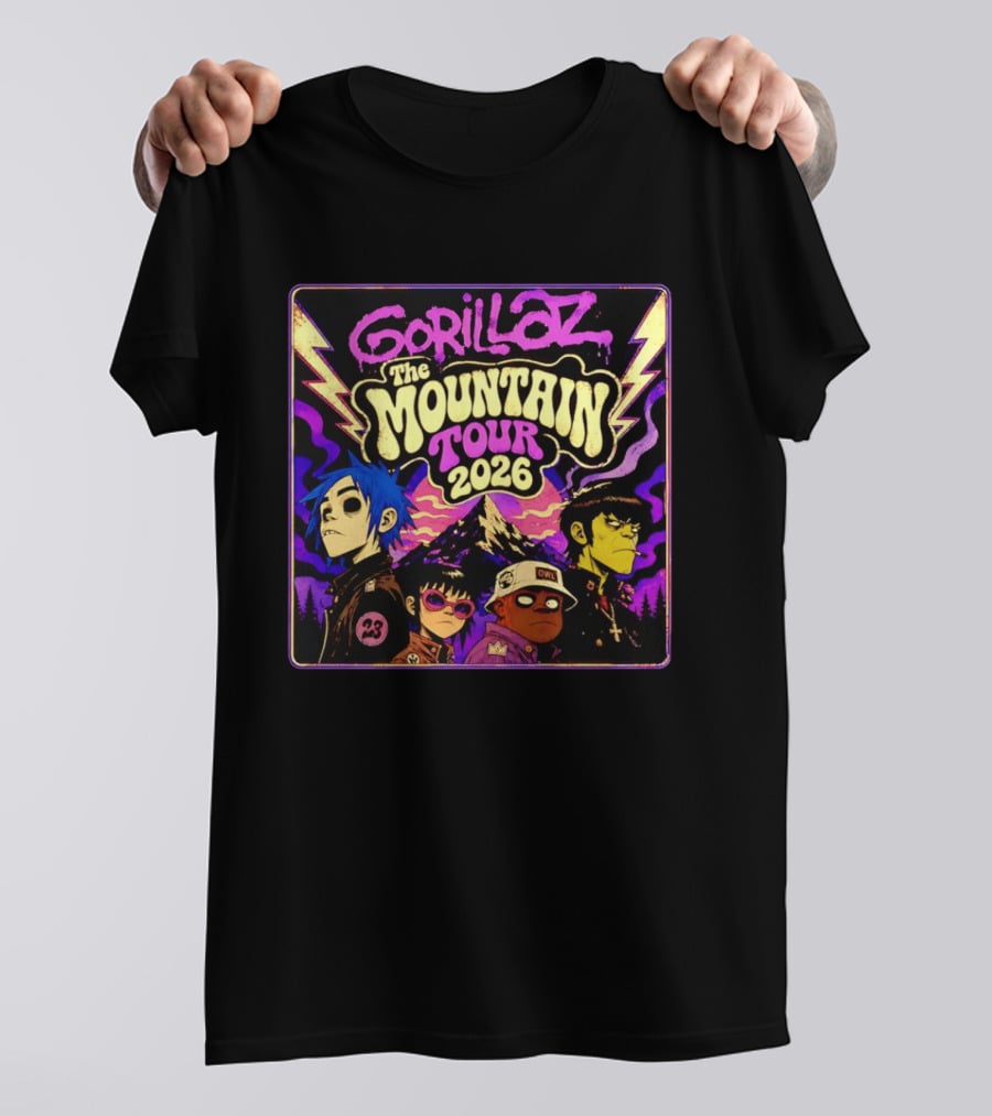 Gorillaz The Mountain Tour 2026 2D Murdoc Niccals Lightning T-Shirt