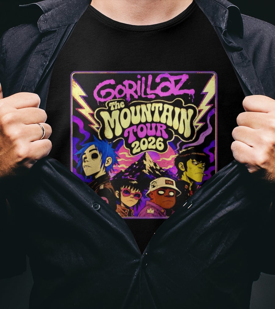 Gorillaz The Mountain Tour 2026 2D Murdoc Niccals Lightning T-Shirt