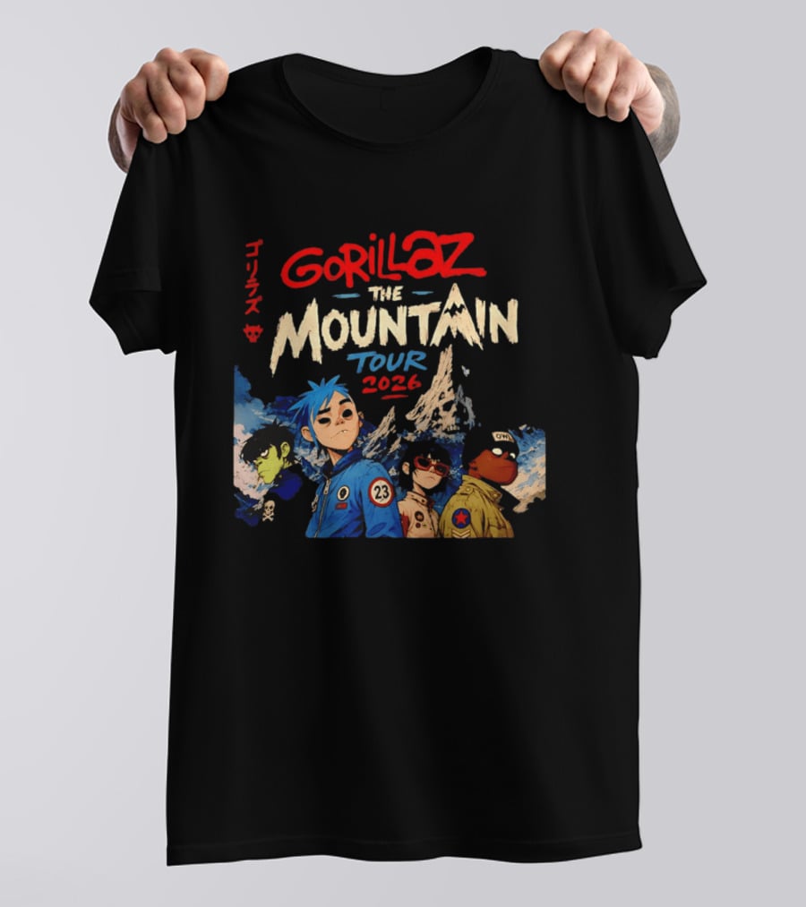 Gorillaz The Mountain Tour 2026 Damon Albarn Animation Characters T-Shirt