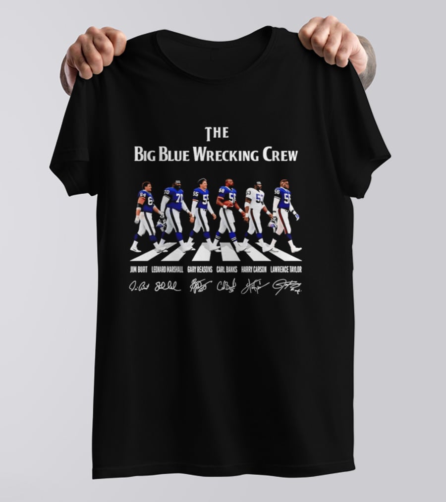 New York Giants Big Blue Wrecking Crew Abbey Road Jim Burt Leonard Marshall Gary Reasons Carl Banks Harry Carson Lawrence Taylor T-Shirt
