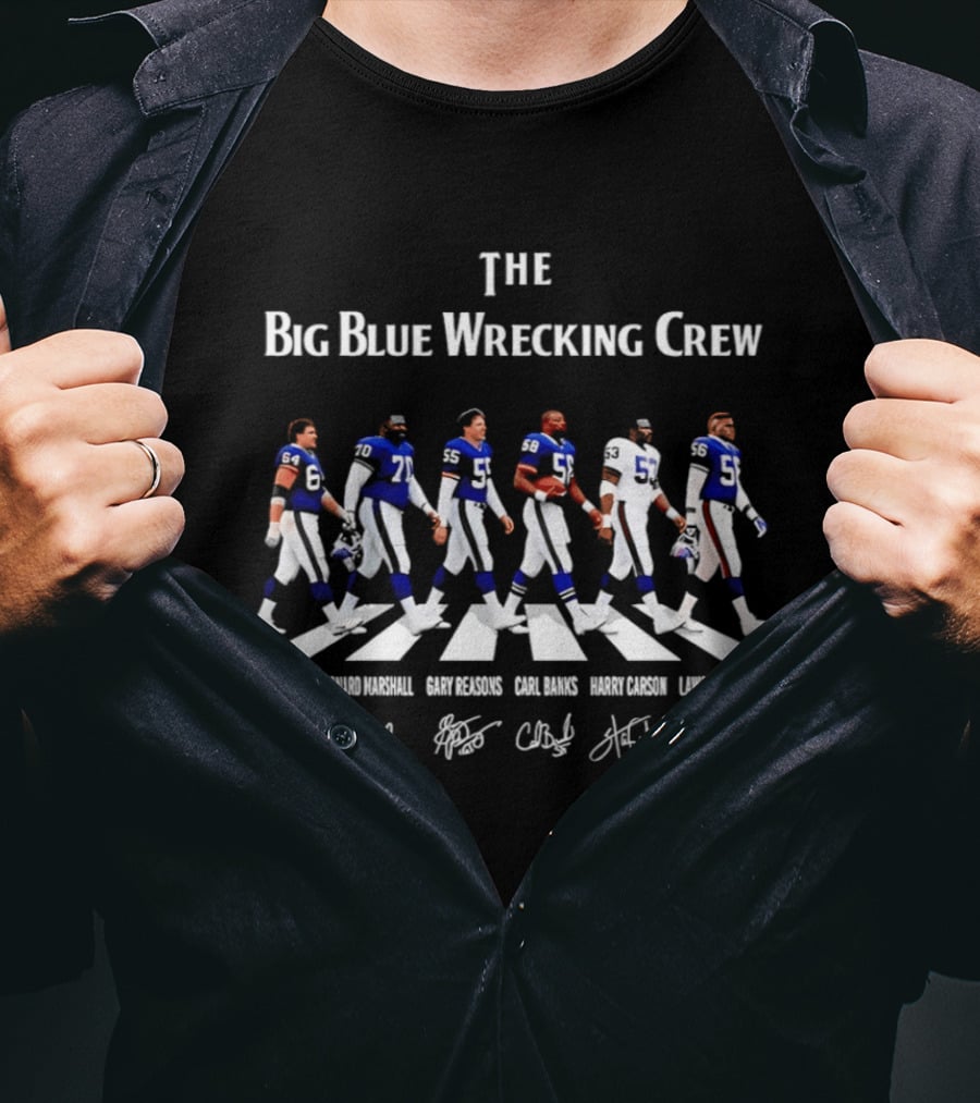 New York Giants Big Blue Wrecking Crew Abbey Road Jim Burt Leonard Marshall Gary Reasons Carl Banks Harry Carson Lawrence Taylor T-Shirt