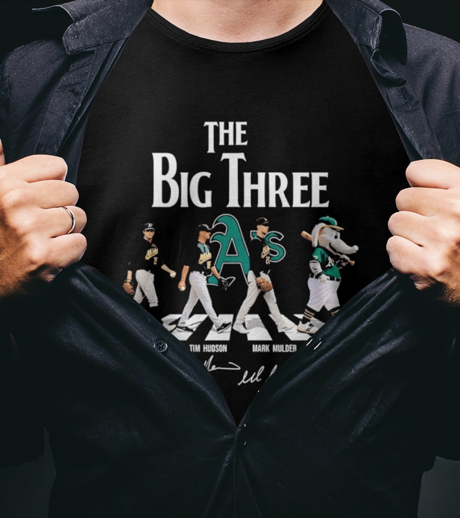 Oakland Athletics The Big Three Barry Zito Tim Hudson Mark Mulder Stomper Abbey Road T-Shirt