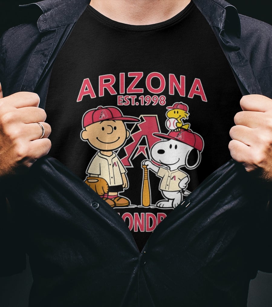 Peanuts Arizona Diamondbacks Est 1998 Charlie Brown Snoopy Woodstock Baseball Collaboration T-Shirt