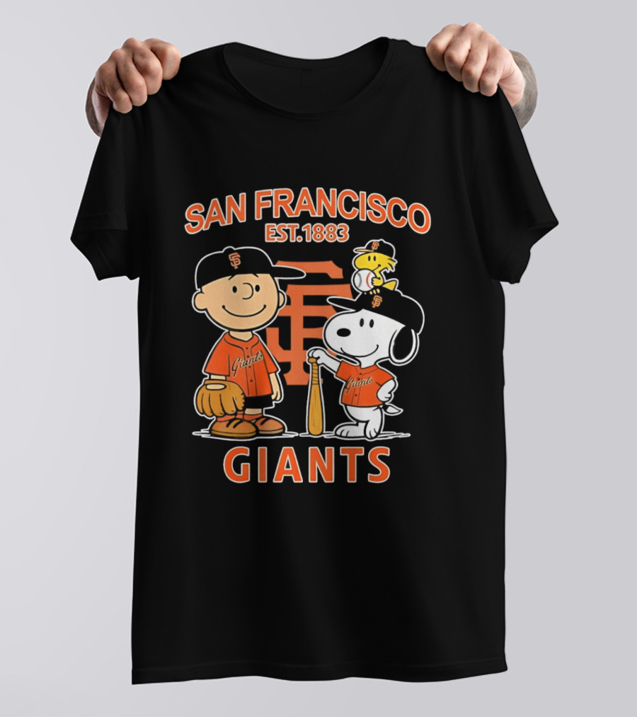 San Francisco Giants Peanuts Snoopy Charlie Brown Woodstock Est 1883 T-Shirt