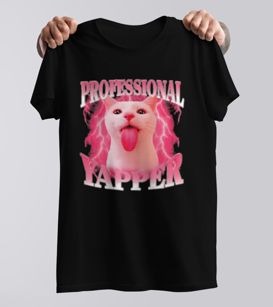 Professional Yapper Cat Pink Lightning Tongue Out T-Shirt