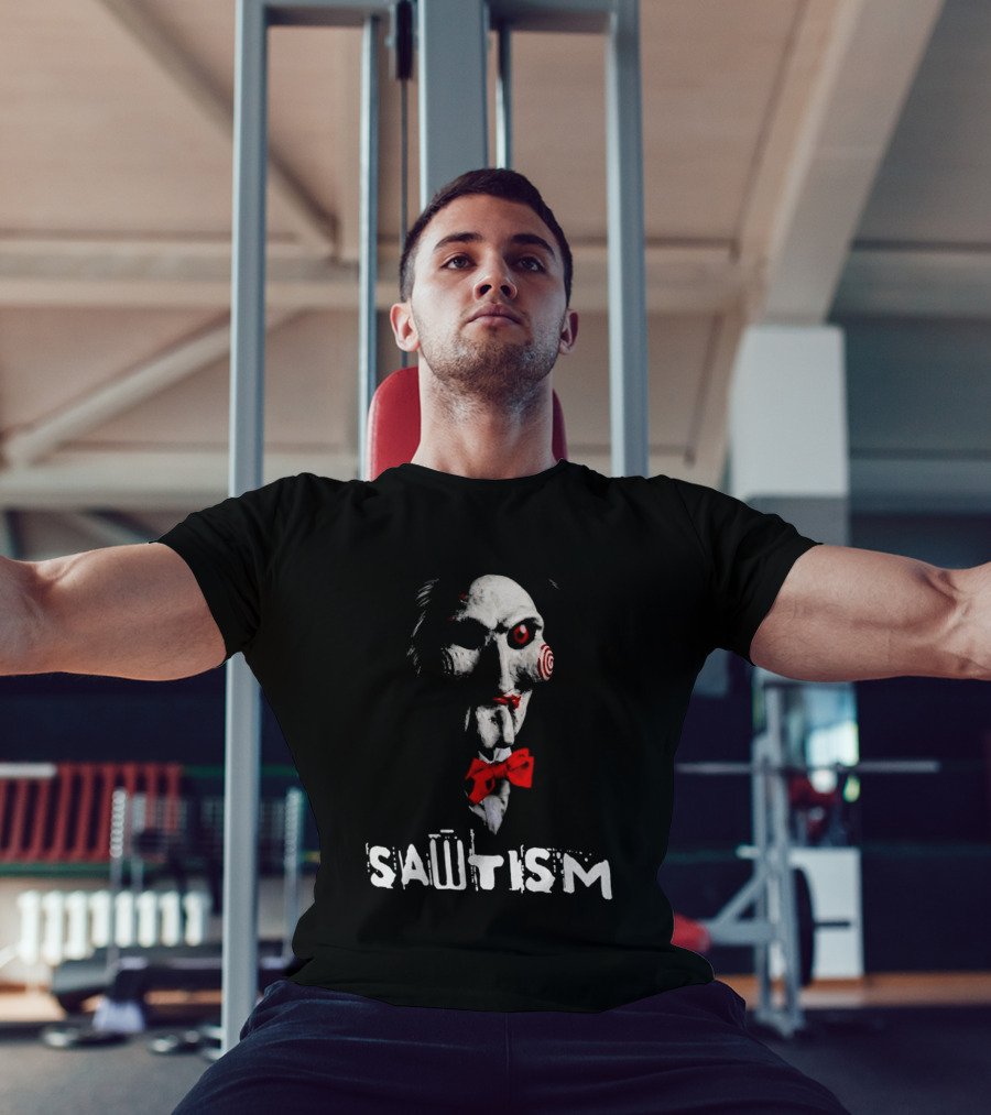 Sawtism Billy Puppet Jigsaw Horror Dark Humor T-Shirt