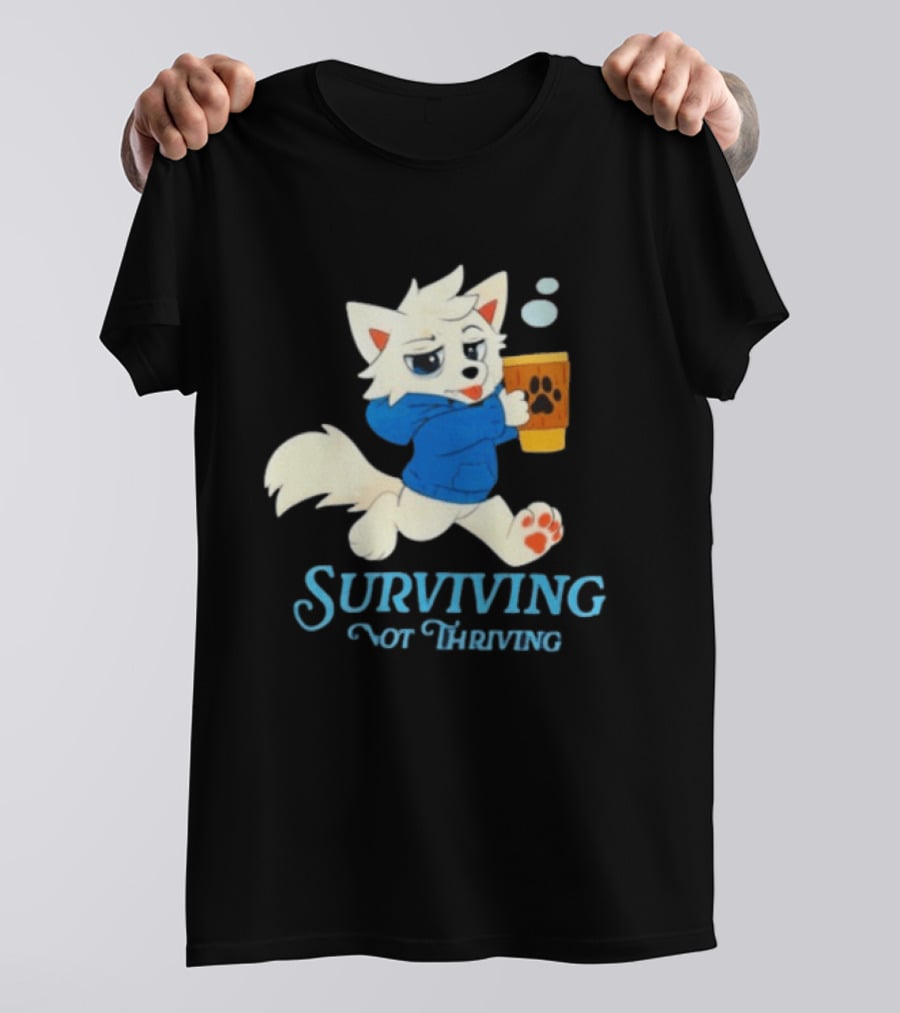 Surviving Not Thriving Cute Fox Coffee Paw Print T-Shirt