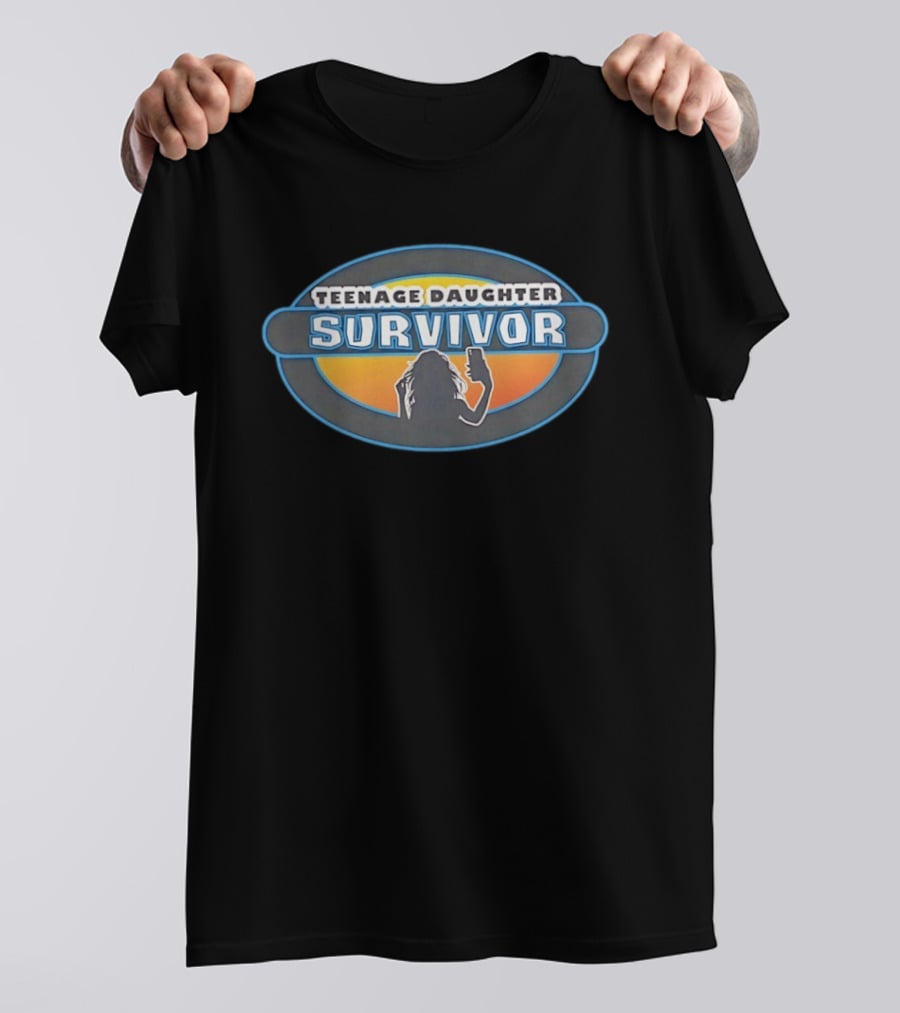 Teenage Daughter Survivor Parenting Humor Selfie Silhouette Sunset Oval T-Shirt