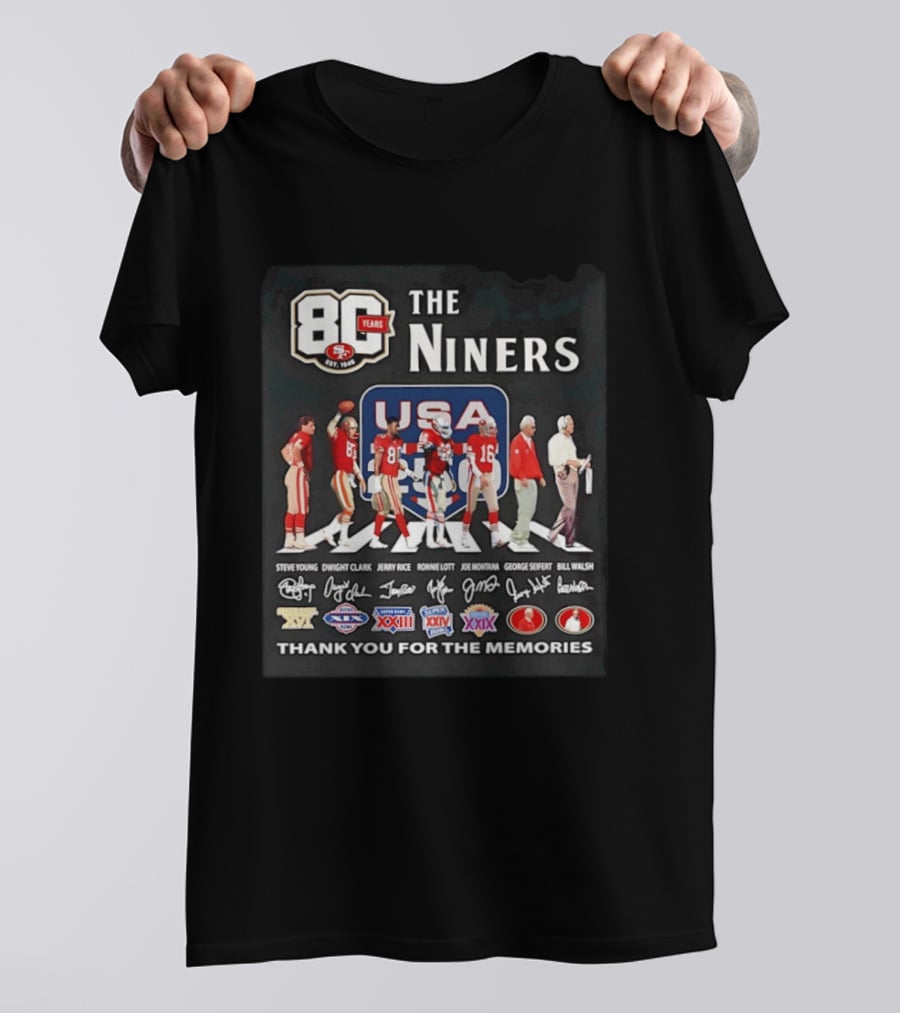 San Francisco 49ers 80 Years The Niners USA Abbey Road Legends Thank You For The Memories T-Shirt