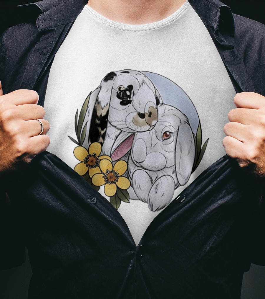 Clement Rabbit Rescue Bunnies With Yellow Flowers Wildlife Charm T-Shirt