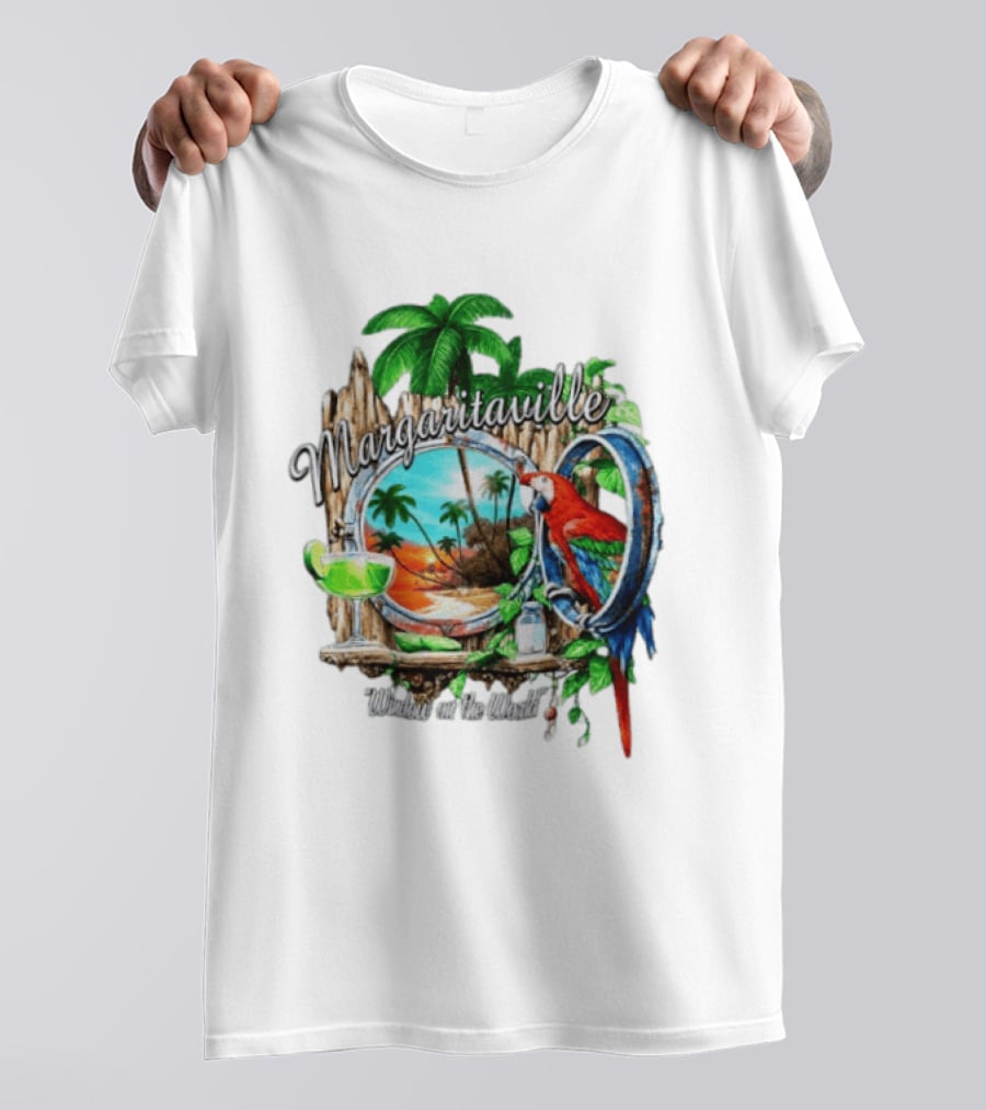 Margaritaville Tropical Parrot Beach Scene Window On The World T-Shirt