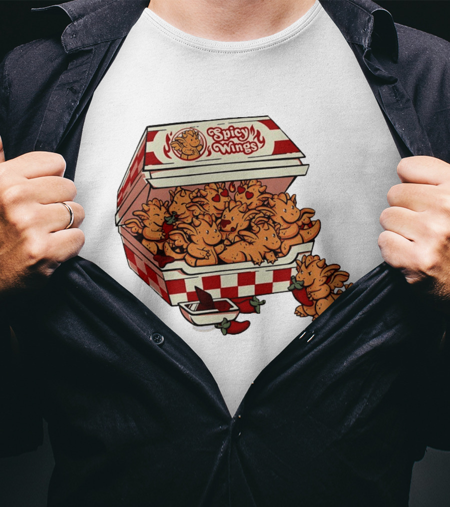 Spicy Wings Box Full Of Cute Dragons With Peppers And Hearts T-Shirt