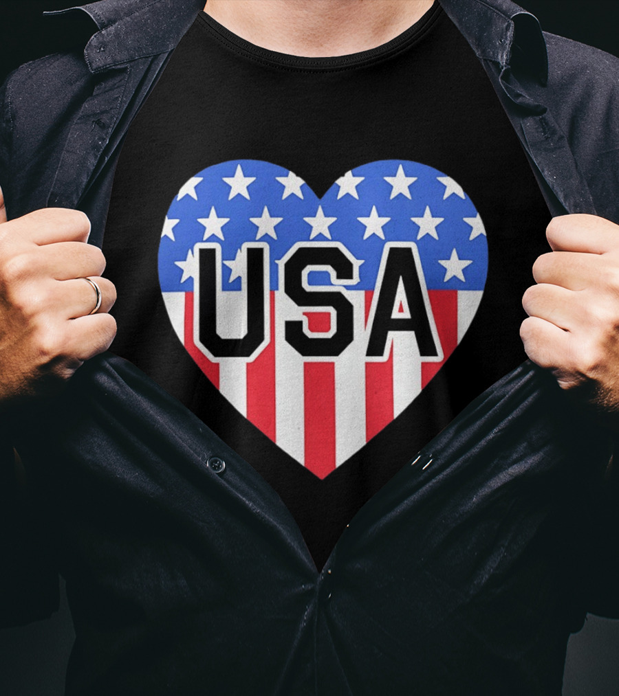 Patriotic USA Heart Shape Flag Stars And Stripes T-Shirt