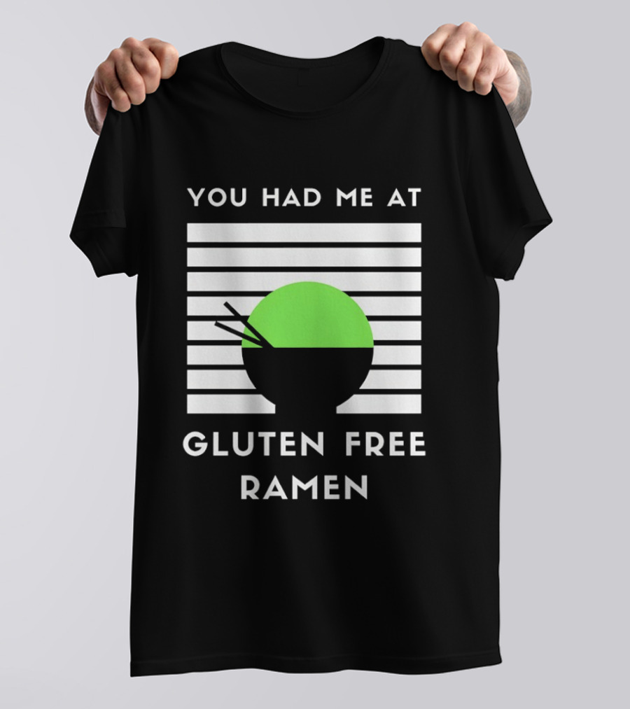 You Had Me At Gluten Free Ramen Retro Style Lines Green Circle T-Shirt