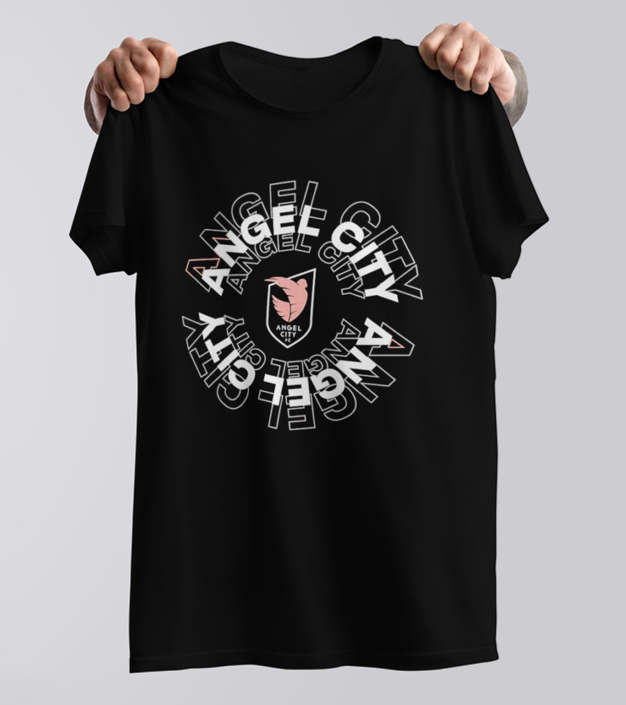Angel City FC Circular Text Emblem Pink And White Spiral T-Shirt