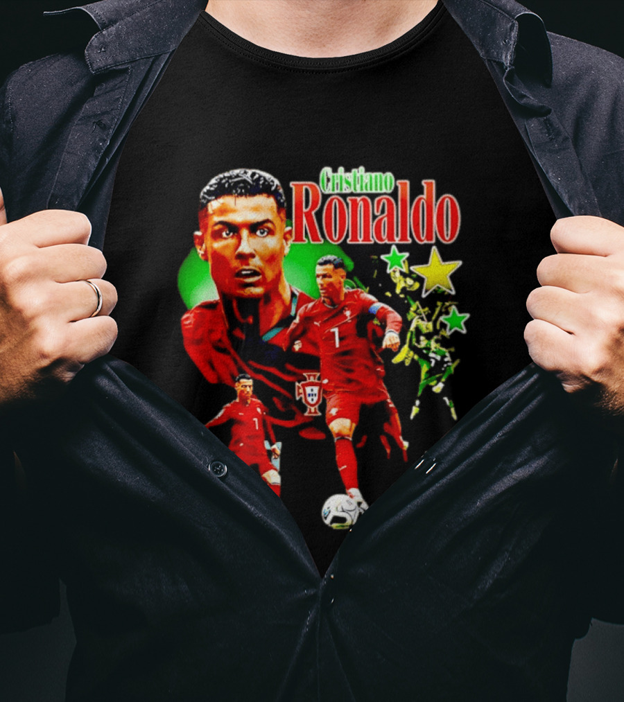 Cristiano Ronaldo Portugal Soccer Star Number 7 Iconic Footballer Illustration With Portugal T-Shirt