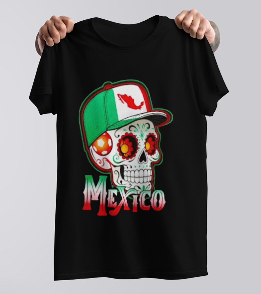 Mexico Sugar Skull Hat Map T-Shirt