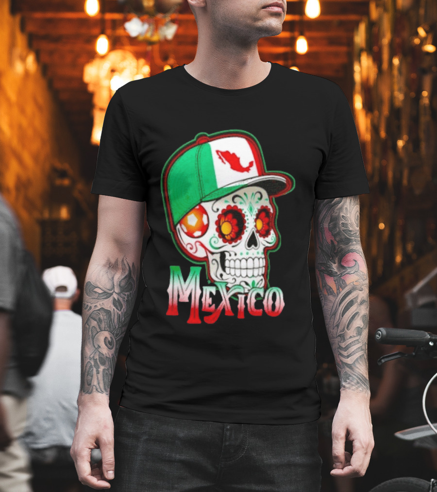 Mexico Sugar Skull Hat Map T-Shirt