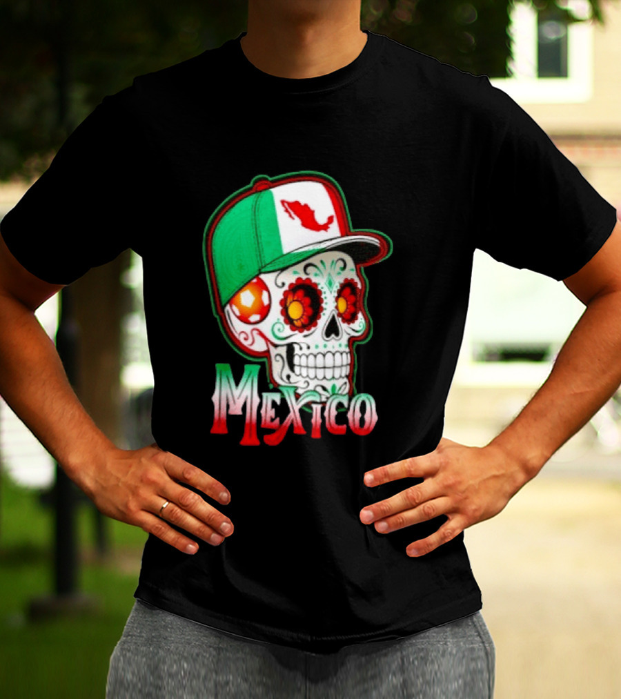 Mexico Sugar Skull Hat Map T-Shirt