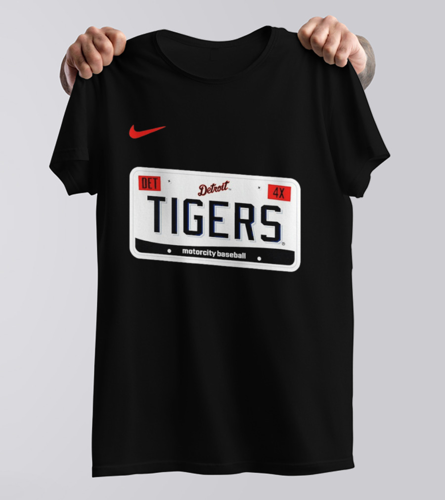 Detroit Tigers License Plate DET 4X Motorcity Baseball Nike T-Shirt