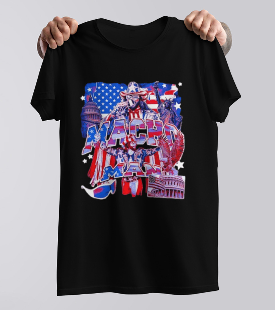 Macho Man America Independence Day Patriotic Retro USA T-Shirt