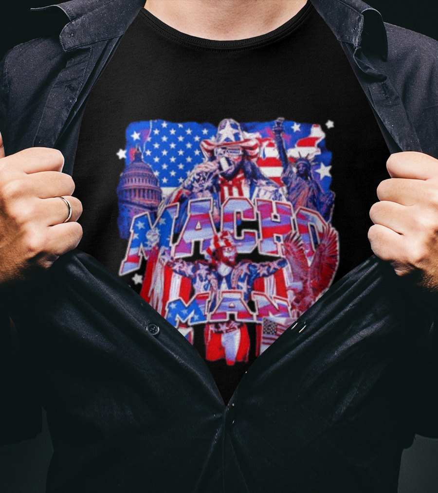Macho Man America Independence Day Patriotic Retro USA T-Shirt