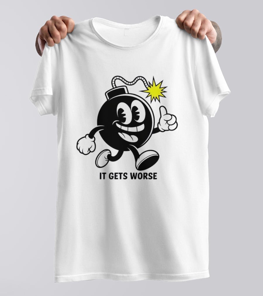 Bomb Walking Thumbs Up It Gets Worse Retro Cartoon T-Shirt