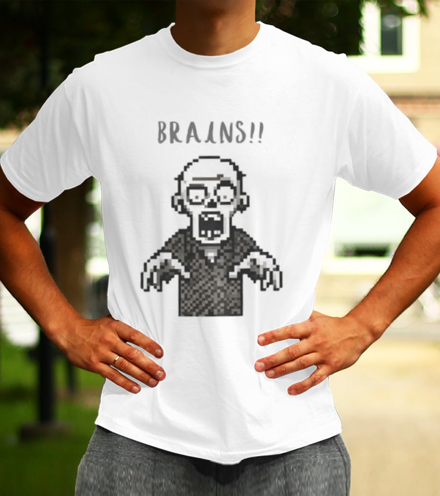 8 Bit Brains Pixel Zombie Undead Horror T-Shirt