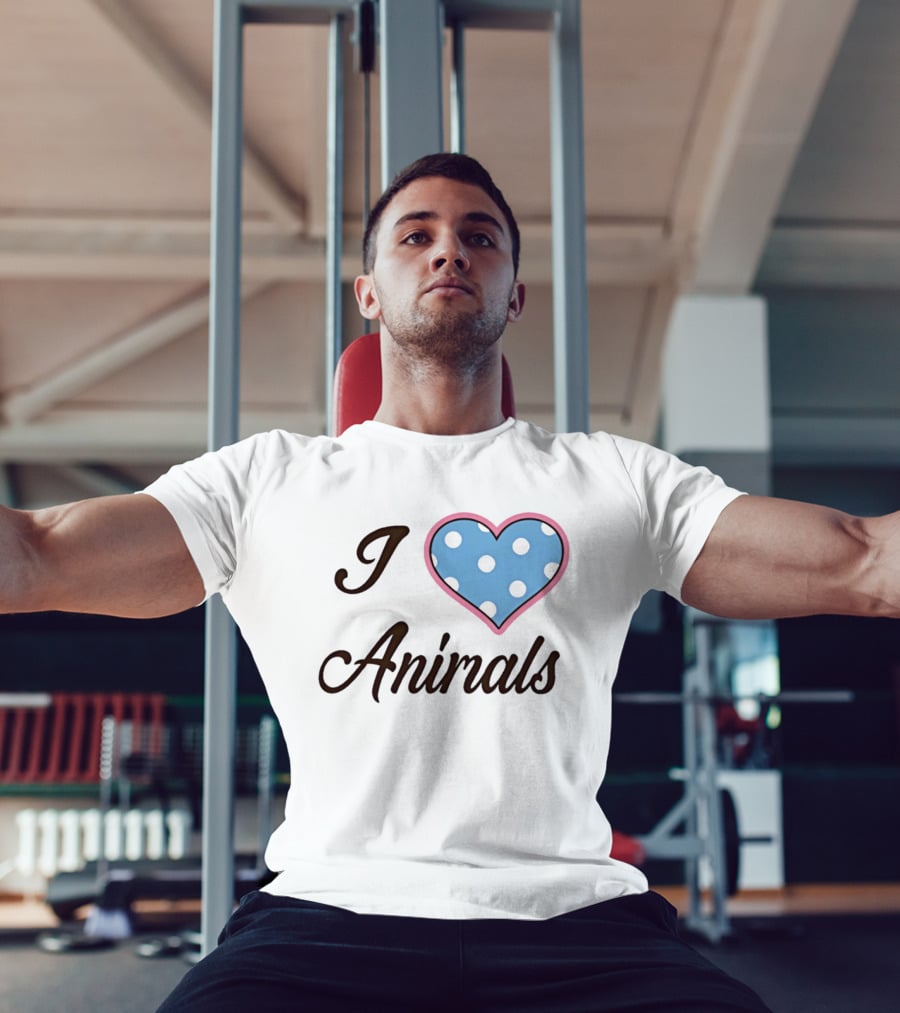 I Love Animals Blue Polka Dot Heart T-Shirt