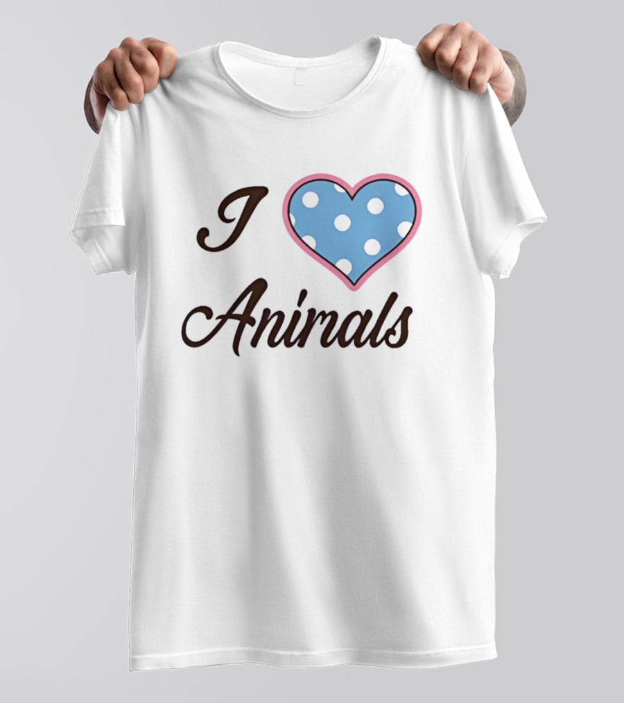 I Love Animals Blue Polka Dot Heart T-Shirt