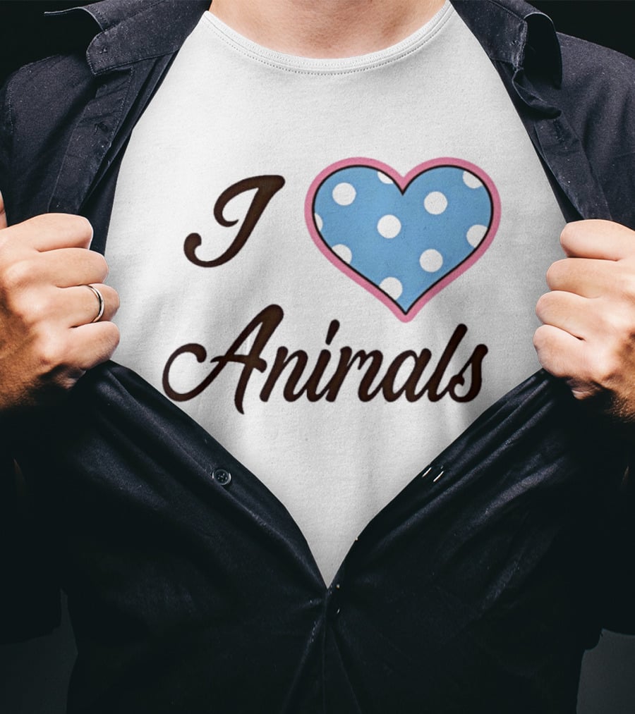 I Love Animals Blue Polka Dot Heart T-Shirt