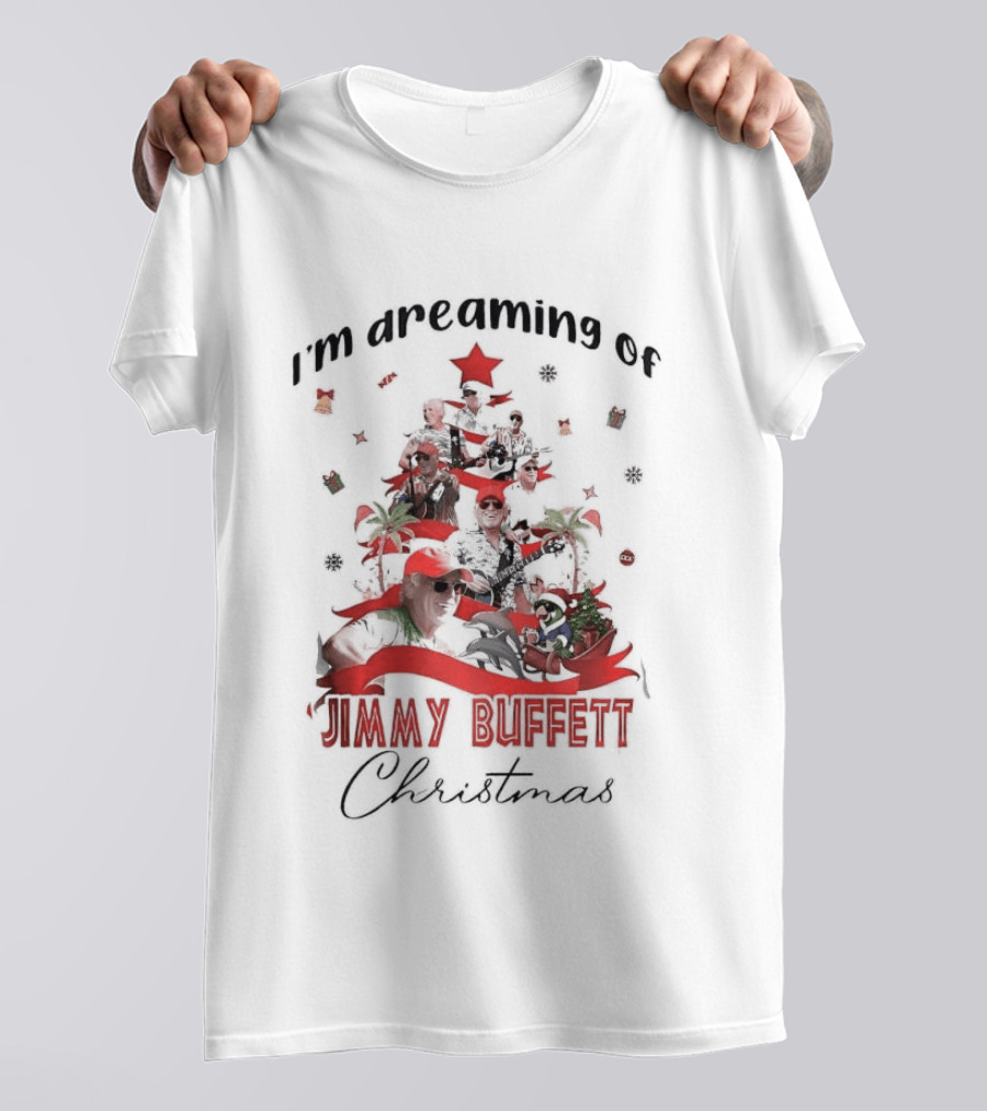 I'm Dreaming Of Jimmy Buffett Christmas Parrot Collage Tree T-Shirt
