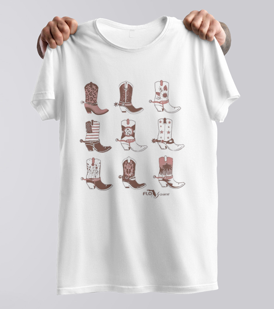 Cowboy Boots Collection FloGrown Classic Western Styles T-Shirt