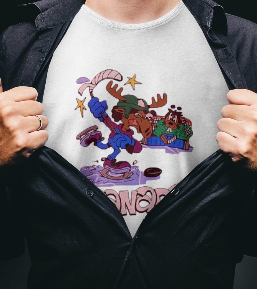 Slushy Noobz Canada Hockey Moose Cartoon Ice Rink Scene T-Shirt
