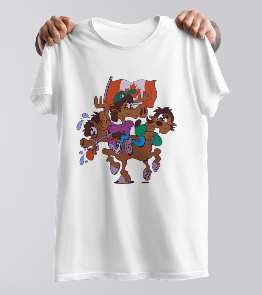 Slushy Noobz Horse Riders Cartoon Moose With Canada Flag T-Shirt