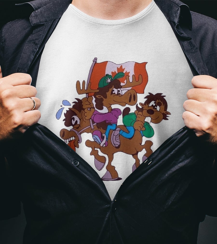 Slushy Noobz Horse Riders Cartoon Moose With Canada Flag T-Shirt