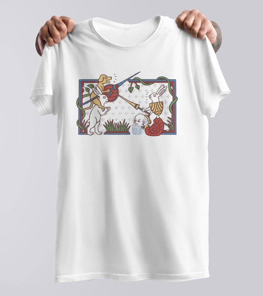Medieval Dog And Snail Jousting Fantasy Battle T-Shirt