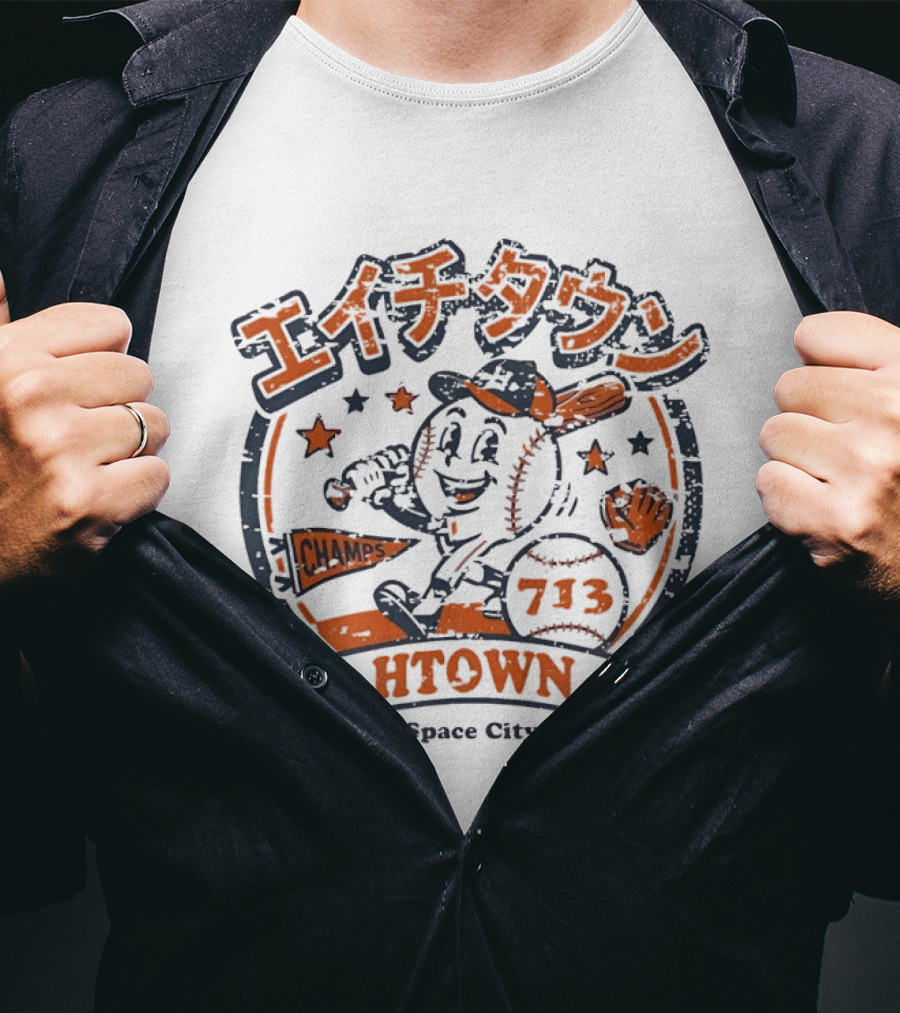 Htown Katakana Space City 713 Champs Baseball H Town Player T-Shirt