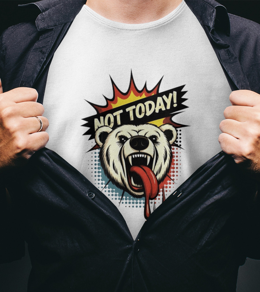 Polar Bear Roaring Not Today Comic Style Vibrant Pop Art Explosion T-Shirt