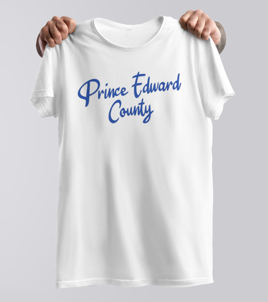 Prince Edward County Text In Blue Cursive Font T-Shirt