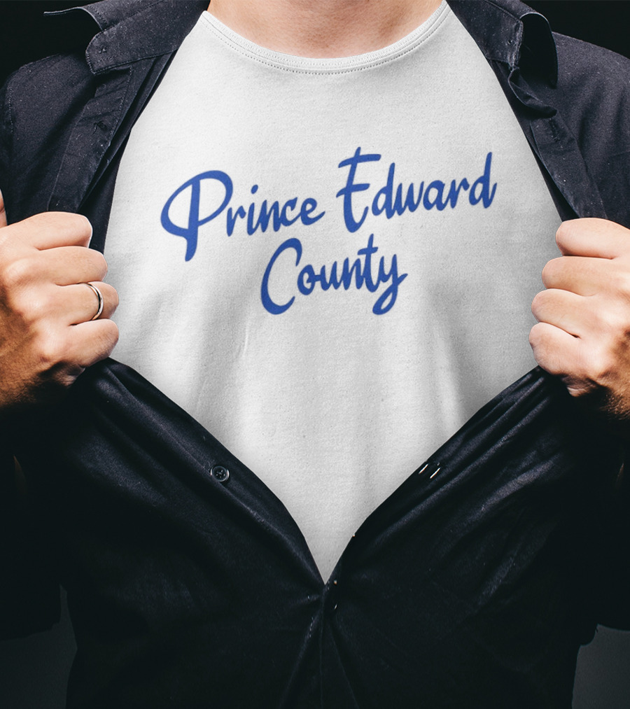 Prince Edward County Text In Blue Cursive Font T-Shirt