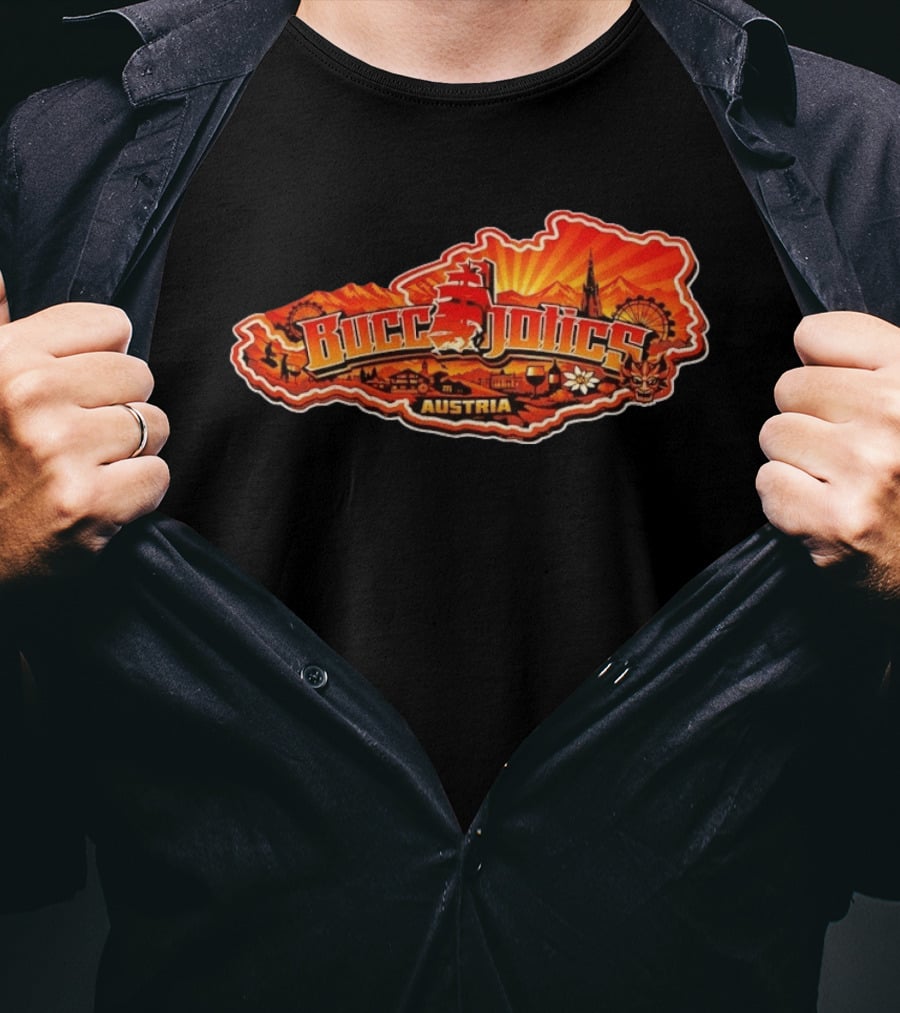 Buccaholics Austria Map With Mountains And Ferris Wheel T-Shirt
